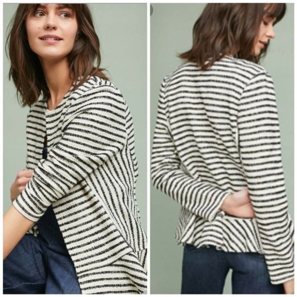 DOLAN black and white textured knit striped jacket with peplum hem - Picture 1 of 9